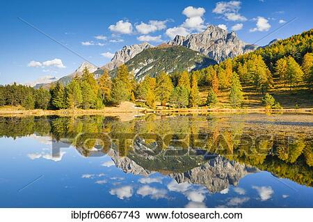 Stock Image - Lai Nair with Piz Lischana, 3105m and Piz San Jon Dadora, 3048m, Graubuenden, Switzerland, Europe. Fotosearch
