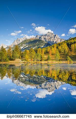 Stock Photography - Lai Nair with Piz Lischana, 3105m and Piz San Jon Dadora, 3048m, Graubuenden, Switzerland, Europe. Fotosearch