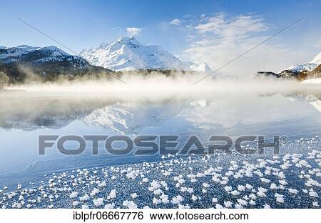 Stock Photograph - Lake Sils, Piz da la Margna, 3158 m, Switzerland, Europe. Fotosearch