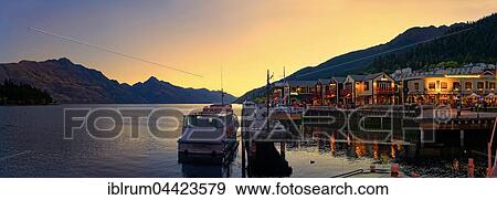 Lake Wakatipu, at sunset, Pier 19, Queenstown, Otago Region, South Island, New Zealand, Oceania View Large Photo Image Stock Photo - Lake Wakatipu, at sunset, Pier 19, Queenstown, Otago Region, South Island, New Zealand, Oceania. Fotosearch