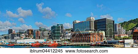 Stock Photography - Lambton Harbor with skyline of Wellington, North Island, New Zealand, Oceania. Fotosearch