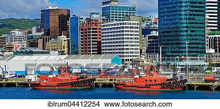 Lambton Harbour with red tug boats, Wellington, North Island, New Zealand, Oceania View Large Photo Image Picture - Lambton Harbour with red tug boats, Wellington, North Island, New Zealand, Oceania. Fotosearch