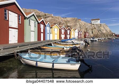 landed boats, fishing huts Smögen, Bohuslän, West Sweden, Sweden, Europe View Large Photo Image Stock Photo - landed boats, fishing huts Smögen, Bohuslän, West Sweden, Sweden, Europe. Fotosearch
