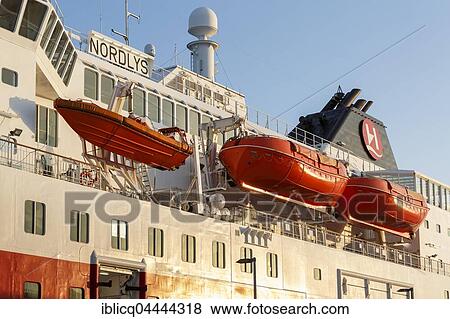 Lifeboats on Hurtigruten MS Nordlys, Tromso, Troms Province, Norway, Europe View Large Photo Image Stock Photo - Lifeboats on Hurtigruten MS Nordlys, Tromso, Troms Province, Norway, Europe. Fotosearch