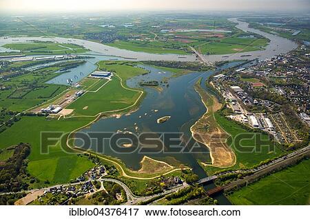 Stock Photo - Lippe estuary flows into the Rhine floodplains, Wesel, Ruhr District, North Rhine-Westphalia, Germany, Europe. Fotosearch