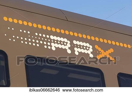 Stock Photograph - Logo of the Rhine-Ruhr-Express RRX at the train, Regionalverkehr Ruhr Area, Düsseldorf, North Rhine-Westphalia, Germany, Europe. Fotosearch