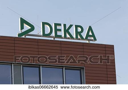 Stock Photography - Logo of the testing company Dekra AG on the building, Düsseldorf branch, North Rhine-Westphalia, Germany, Europe. Fotosearch