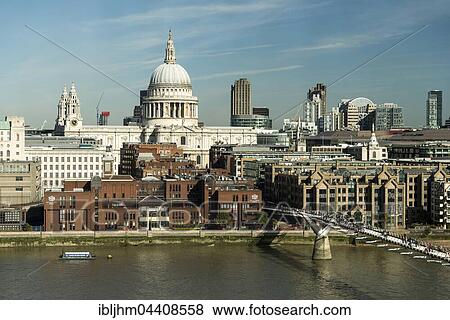 London skyline with St Paul's Cathedral and Millennium Bridge over the River Thames, London, England, United Kingdom, Europe View Large Photo Image Stock Photo - London skyline with St Paul's Cathedral and Millennium Bridge over the River Thames, London, England, United Kingdom, Europe. Fotosearch