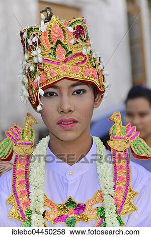 Magnificently dressed aspiring novice at Novice Monk Celebration, Yangon, Myanmar, Asia View Large Photo Image Stock Photo - Magnificently dressed aspiring novice at Novice Monk Celebration, Yangon, Myanmar, Asia. Fotosearch