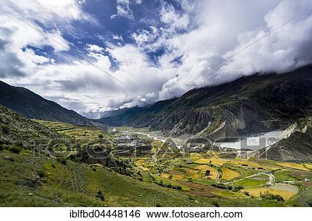 Manang with terrace fields, Upper Marsyangdi valley, Manang District, Nepal, Asia View Large Photo Image Stock Photograph - Manang with terrace fields, Upper Marsyangdi valley, Manang District, Nepal, Asia. Fotosearch