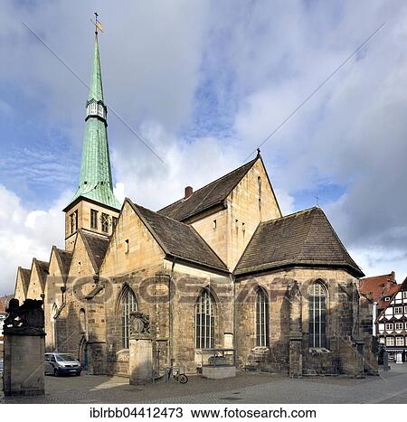 Stock Image - Market Church St. Nicolai, Horse Market, Hamelin historic center, Lower Saxony, Germany, Europe. Fotosearch