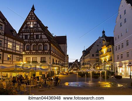 Stock Photo - Market square at dusk, Nördlingen, Swabia, Bavaria, Germany, Europe. Fotosearch