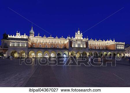 Stock Photo - Market Square, Cloth Hall, Night Scene, historic centre, Kraków, Poland, Europe. Fotosearch