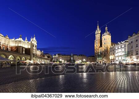 Market Square, Cloth Hall, St. Adalbert Church, Night Scene, historic centre, Kraków, Poland, Europe View Large Photo Image Stock Photo - Market Square, Cloth Hall, St. Adalbert Church, Night Scene, historic centre, Kraków, Poland, Europe. Fotosearch