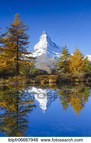 Stock Photo - Matterhorn and Lake Grindji, Valais, Switzerland, Europe. Fotosearch