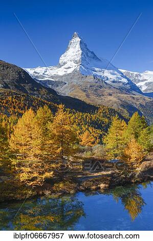Stock Photo - Matterhorn and Lake Grindji, Valais, Switzerland, Europe. Fotosearch