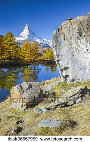 Matterhorn and Lake Grindji, Valais, Switzerland, Europe View Large Photo Image Stock Photo - Matterhorn and Lake Grindji, Valais, Switzerland, Europe. Fotosearch