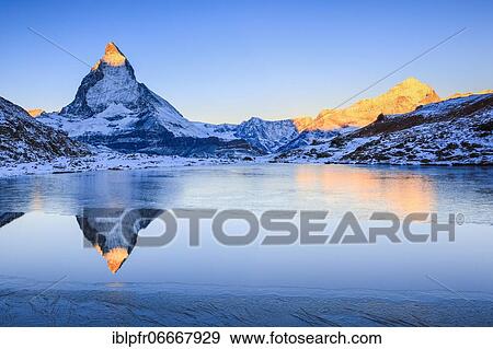 Stock Photo - Matterhorn and mountain lake, Valais, Switzerland, Europe. Fotosearch