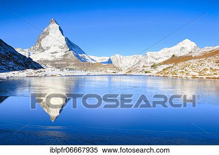Stock Photography - Matterhorn and mountain lake, Valais, Switzerland, Europe. Fotosearch
