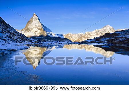 Stock Photography - Matterhorn and mountain lake, Valais, Switzerland, Europe. Fotosearch