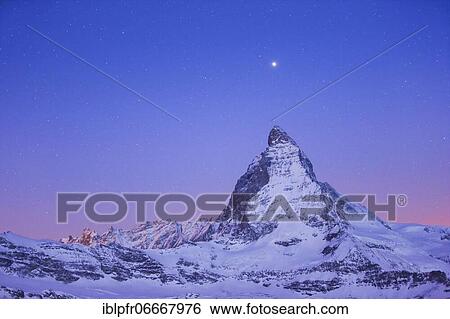 Stock Photograph - Matterhorn and starry sky, Zermatt, Valais, Switzerland, Europe. Fotosearch
