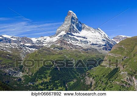 Stock Image - Matterhorn in summer, Valais, Switzerland, Europe. Fotosearch