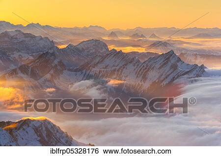 Stock Photograph - Mattstock and Speer, view from Säntis, Swiss Alps, Switzerland, Europe. Fotosearch