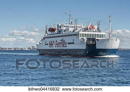 Stock Image - Mercandia IV ferry of shipping company HH Ferries, on the Elsinore-Helsingborg route between Denmark and Sweden via the Oresund strait, Elsinore, Hovedstaden Region, Denmark, Europe. Fotosearch