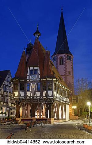 Michelstadt City Hall and church tower at night, Michelstadt, Odenwald, Hesse, Germany, Europe View Large Photo Image Stock Image - Michelstadt City Hall and church tower at night, Michelstadt, Odenwald, Hesse, Germany, Europe. Fotosearch