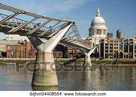 Millennium Bridge over the River Thames and St Paul's Cathedral, London, England, United Kingdom, Europe View Large Photo Image Picture - Millennium Bridge over the River Thames and St Paul's Cathedral, London, England, United Kingdom, Europe. Fotosearch