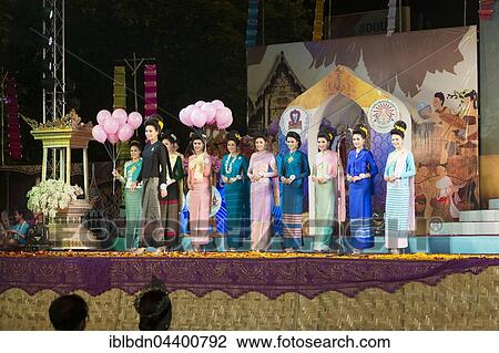 Stock Image - Miss Songkran beauty pageant, Thai New Year's festival, Chiang Mai, Thailand, Asia. Fotosearch