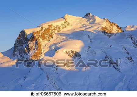 Stock Photograph - Monte Rosa, 4633 m, Dufourspitze -4634m, Valais, Switzerland, Europe. Fotosearch