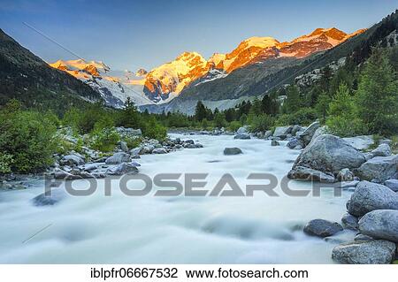 Morteratsch valley, Piz Palü, 3905 m, Piz Bernina, 4049 m, Biancograt, Morteratsch glacier, Grisons, Switzerland, Europe View Large Photo Image Stock Image - Morteratsch valley, Piz Palü, 3905 m, Piz Bernina, 4049 m, Biancograt, Morteratsch glacier, Grisons, Switzerland, Europe. Fotosearch