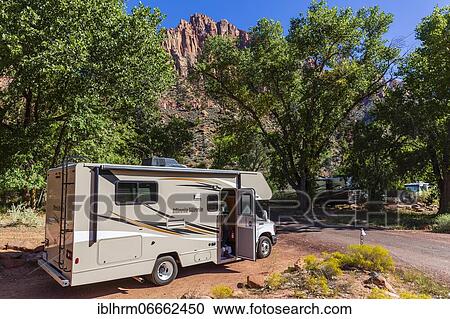 Motorhome in front of mountains at Watchman Campground, Watchman Campground, Zion National Park, Springdale, Utah, USA, North America View Large Photo Image Stock Image - Motorhome in front of mountains at Watchman Campground, Watchman Campground, Zion National Park, Springdale, Utah, USA, North America. Fotosearch