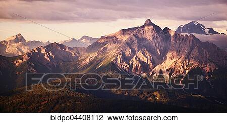 Stock Image - Mount Serles, Stubai Alps in the evening light, seen from Mount Patscherkofel, Tyrol, Austria, Europe. Fotosearch