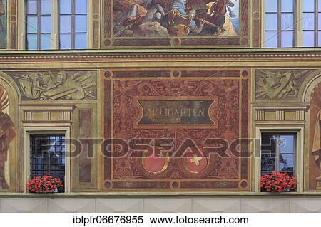 Stock Photography - Mural of the town hall in Schwyz, Switzerland, Europe. Fotosearch