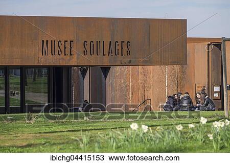 Stock Image - Musée Soulages, Soulages Museum, designed by the Catalan architects RCR associated with Passelac & Roques, Rodez, Aveyron, Languedoc-Roussillon-Midi-Pyrénées, France, Europe. Fotosearch