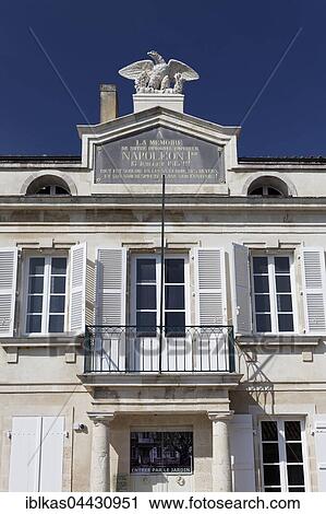 Stock Image - Napoleon Museum with plaque, Musée Napoléonien, Ile-d'Aix, Charente-Maritime, France, Europe. Fotosearch