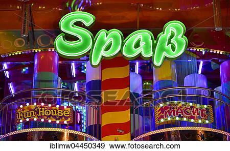Stock Photo - Neon sign, Spaß, fun, Stuttgart Beer Festival, Cannstatter Volksfest, Bad Cannstatt, Stuttgart, Baden-Württemberg, Germany, Europe. Fotosearch