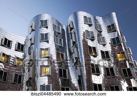 Stock Image - Neuer Zollhof, Gehry building, Düsseldorf, North Rhine-Westphalia, Germany, Europe. Fotosearch
