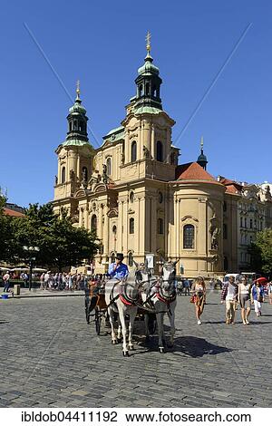 Nicolas Church, Old Town Square, horse carriage, Prague, Czech Republic, Europe View Large Photo Image Stock Image - Nicolas Church, Old Town Square, horse carriage, Prague, Czech Republic, Europe. Fotosearch