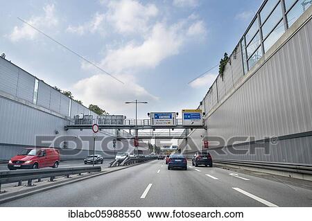 Stock Image - Noise barriers, Mittlerer Ring, Munich, Upper Bavaria, Bavaria, Germany, Europe. Fotosearch