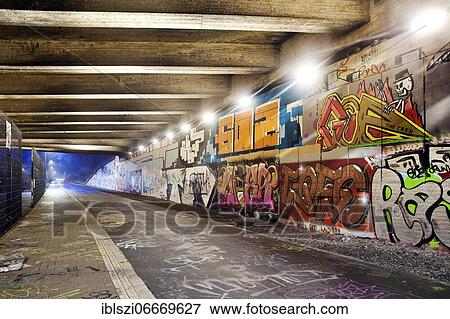 Stock Photo - Nordbahntrasse in the evening, Wuppertal, North Rhine-Westphalia, Germany, Europe. Fotosearch
