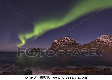 Northern lights over Haukland, Lofoten, Norway, Europe View Large Photo Image Stock Image - Northern lights over Haukland, Lofoten, Norway, Europe. Fotosearch