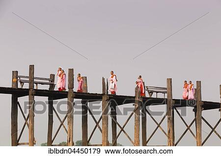 Nuns on U-Bein bridge, Amarapura, Mandalay, Myanmar, Asia View Large Photo Image Stock Photo - Nuns on U-Bein bridge, Amarapura, Mandalay, Myanmar, Asia. Fotosearch