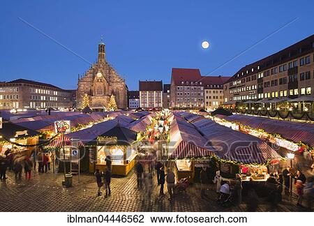Nuremberg Christmas Market with Church of Our Lady at full moon, night scene, Nuremberg, Middle Franconia, Franconia, Bavaria, Germany, Europe View Large Photo Image Stock Image - Nuremberg Christmas Market with Church of Our Lady at full moon, night scene, Nuremberg, Middle Franconia, Franconia, Bavaria, Germany, Europe. Fotosearch