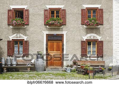 Old Bündner Stone House, Bergün, Switzerland, Europe View Large Photo Image Stock Photo - Old Bündner Stone House, Bergün, Switzerland, Europe. Fotosearch