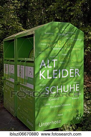 Stock Image - Old clothes container, North Rhine-Westphalia, Germany, Europe. Fotosearch