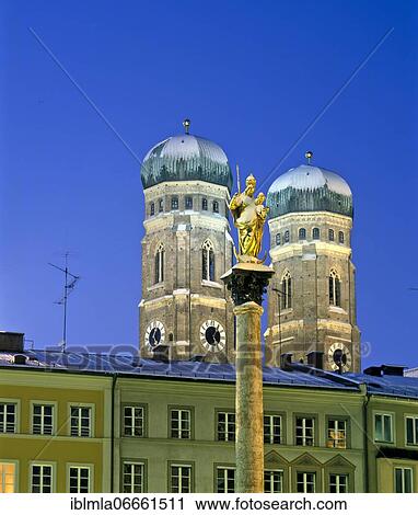 Onion domes of the Church of Our Lady, Mariensäule in between, evening, snowy in winter, Marienplatz, Munich, Bavaria, Germany, Europe View Large Photo Image Stock Image - Onion domes of the Church of Our Lady, Mariensäule in between, evening, snowy in winter, Marienplatz, Munich, Bavaria, Germany, Europe. Fotosearch