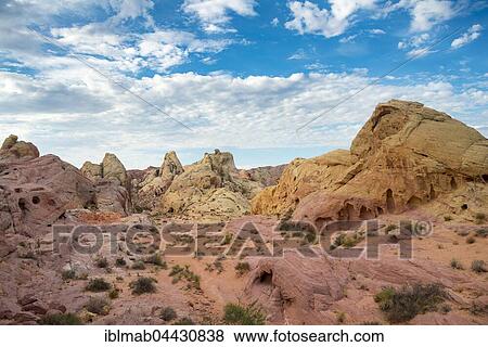 Stock Photo - Orange-red rock formations, sandstone, White Domes Trail, Valley of Fire State Park, Mojave Desert, Nevada, USA, North America. Fotosearch